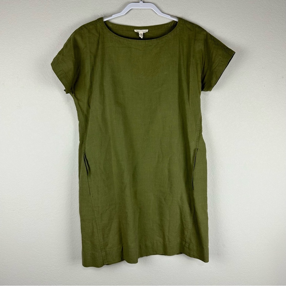 Eileen Fisher Olive Green Short Sleeve Mini Dress